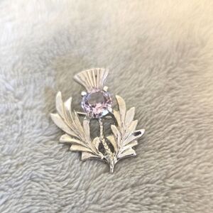 #586 Silver Tone and Pink Brooch